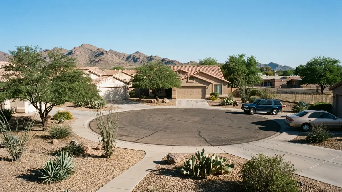 A cul-de-sac of late-1990s tile-roof stucco homes in Hillcrest Ranch - Leak Detection in Hillcrest Ranch